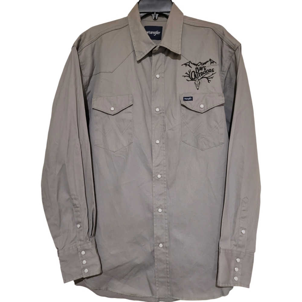Wrangler Thick Long Sleeve Pearl Snap Shirt Embroidered Skull Cotton Gray XL